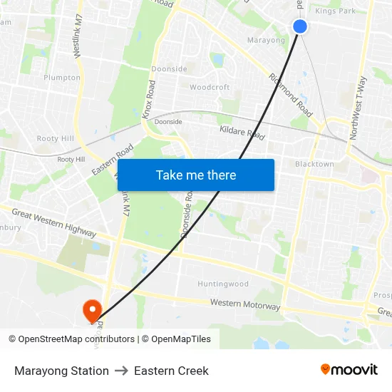 Marayong Station to Eastern Creek map