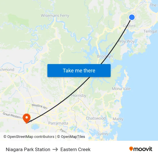 Niagara Park Station to Eastern Creek map