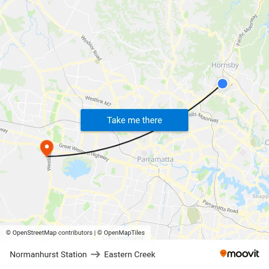 Normanhurst Station to Eastern Creek map