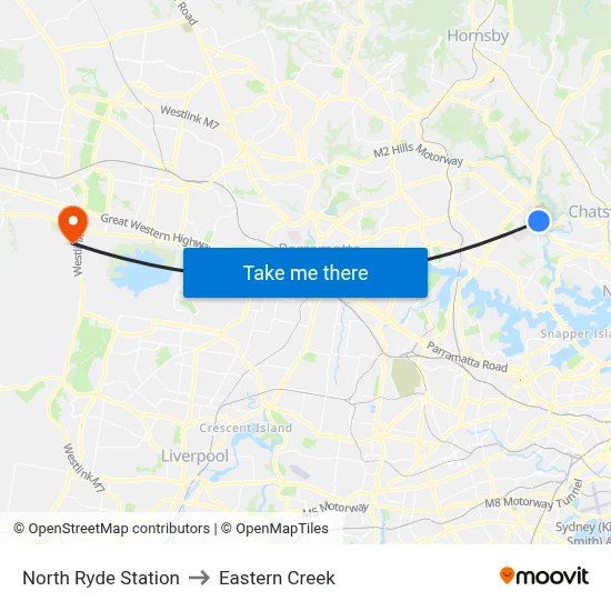 North Ryde Station to Eastern Creek map