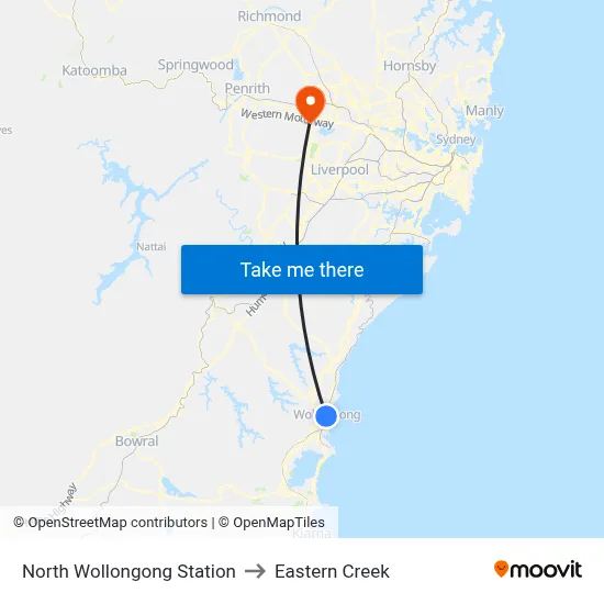 North Wollongong Station to Eastern Creek map