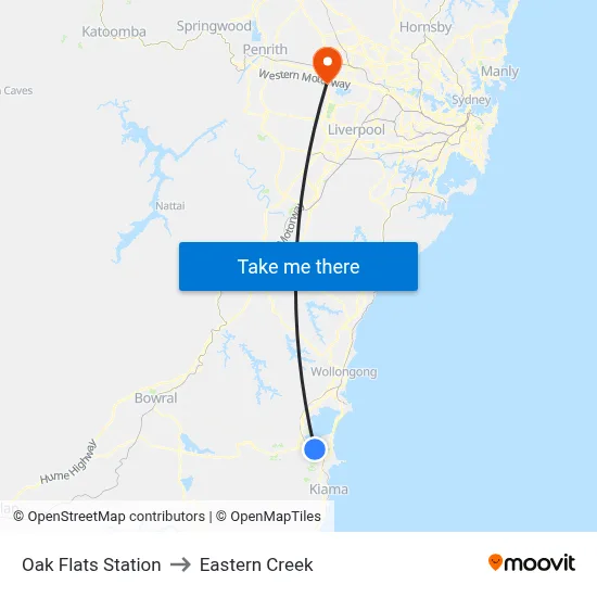 Oak Flats Station to Eastern Creek map
