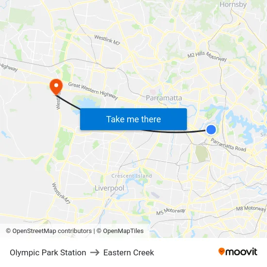 Olympic Park Station to Eastern Creek map