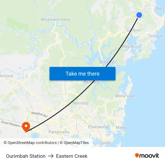 Ourimbah Station to Eastern Creek map