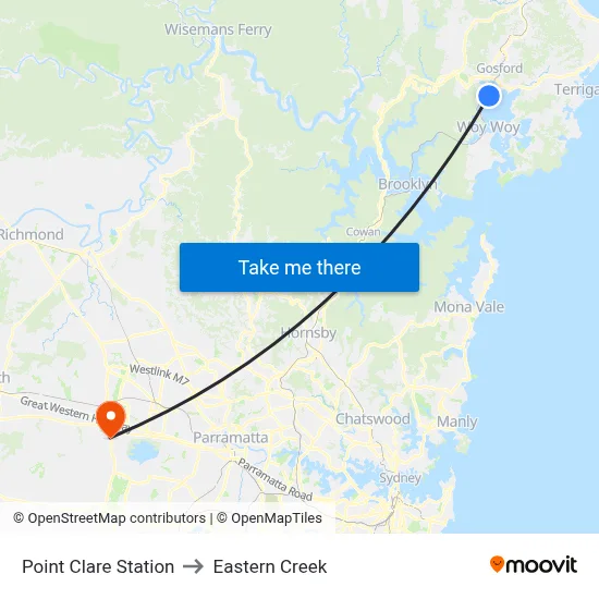 Point Clare Station to Eastern Creek map