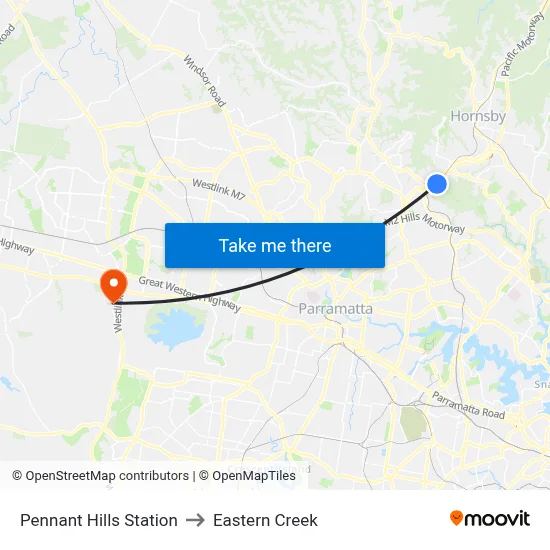 Pennant Hills Station to Eastern Creek map