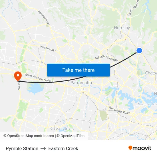 Pymble Station to Eastern Creek map