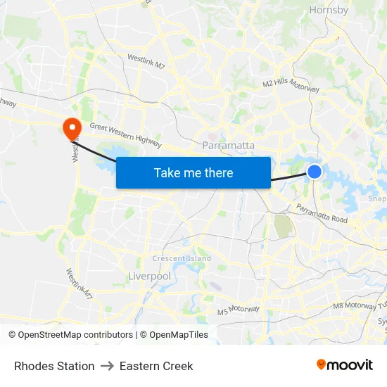 Rhodes Station to Eastern Creek map