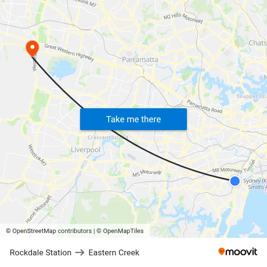 Rockdale Station to Eastern Creek map