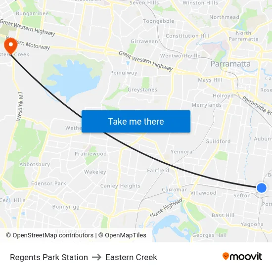 Regents Park Station to Eastern Creek map