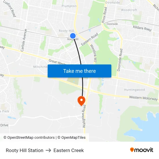 Rooty Hill Station to Eastern Creek map