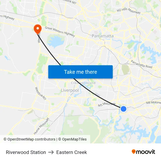 Riverwood Station to Eastern Creek map