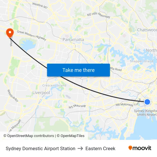 Sydney Domestic Airport Station to Eastern Creek map