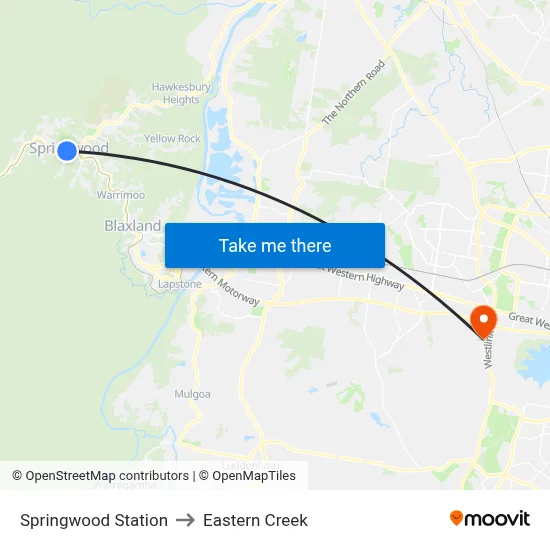 Springwood Station to Eastern Creek map