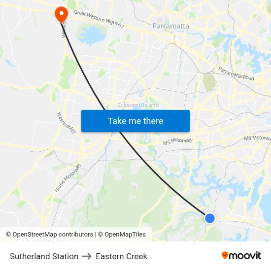 Sutherland Station to Eastern Creek map