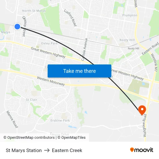 St Marys Station to Eastern Creek map