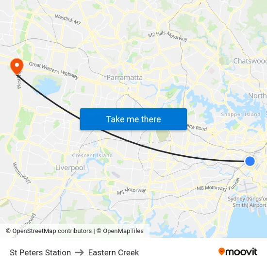 St Peters Station to Eastern Creek map