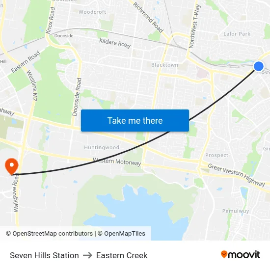 Seven Hills Station to Eastern Creek map