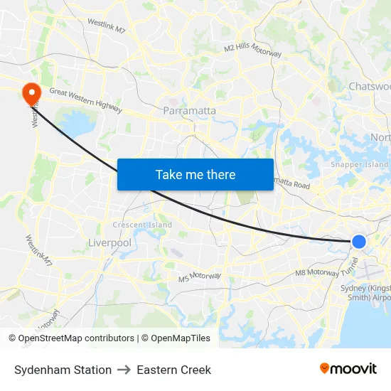 Sydenham Station to Eastern Creek map