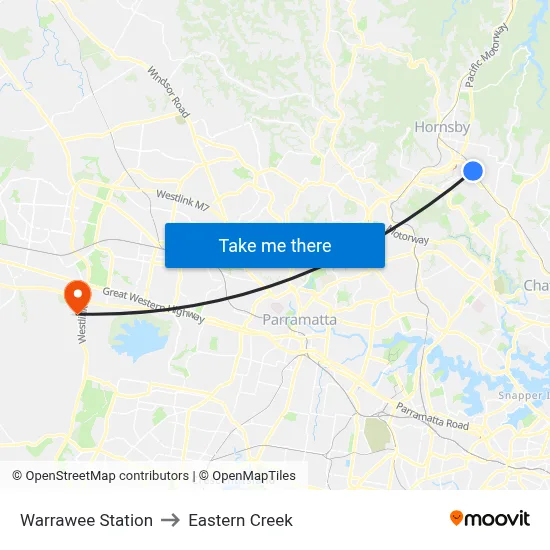Warrawee Station to Eastern Creek map