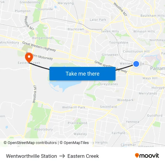 Wentworthville Station to Eastern Creek map