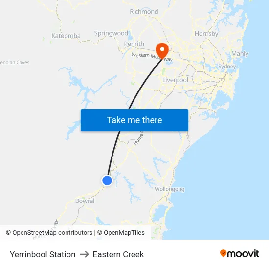 Yerrinbool Station to Eastern Creek map