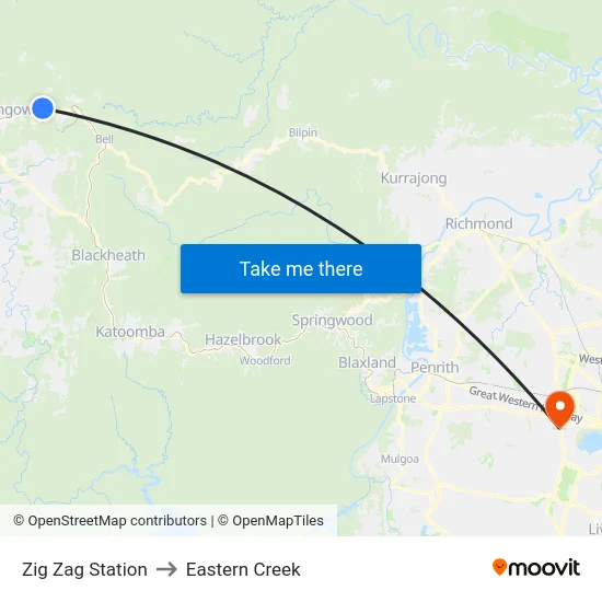 Zig Zag Station to Eastern Creek map
