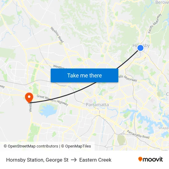 Hornsby Station, George St to Eastern Creek map