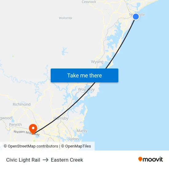 Civic Light Rail to Eastern Creek map