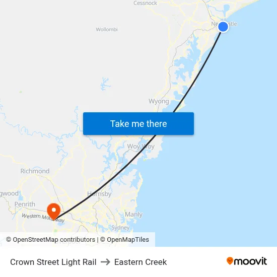 Crown Street Light Rail to Eastern Creek map