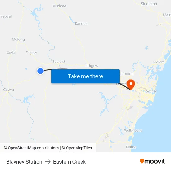 Blayney Station to Eastern Creek map
