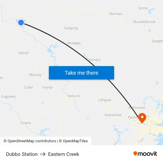 Dubbo Station to Eastern Creek map