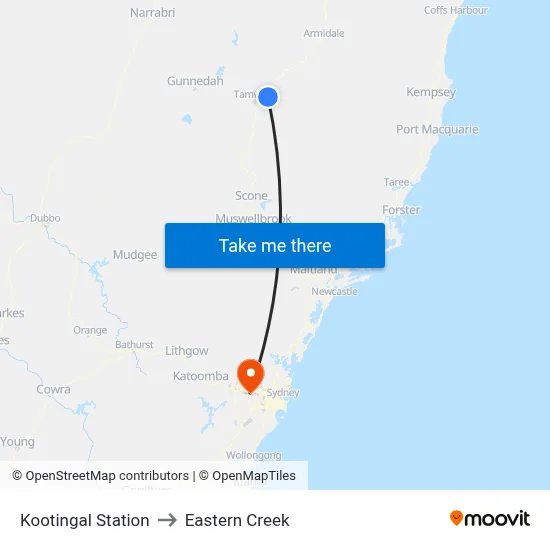 Kootingal Station to Eastern Creek map