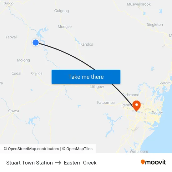 Stuart Town Station to Eastern Creek map