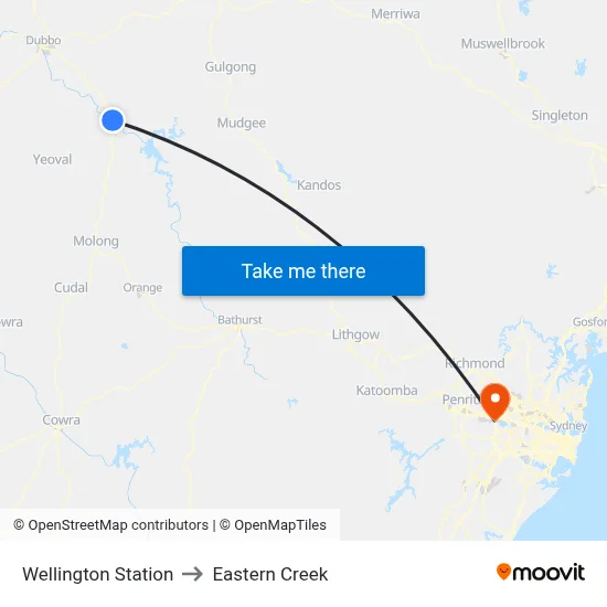 Wellington Station to Eastern Creek map