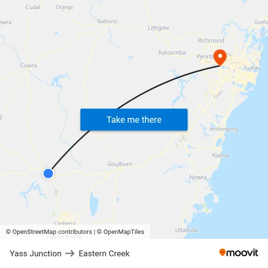Yass Junction to Eastern Creek map