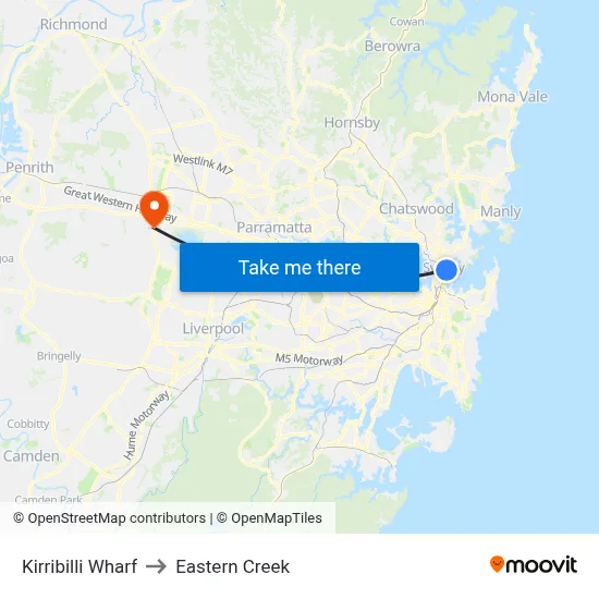 Kirribilli Wharf to Eastern Creek map