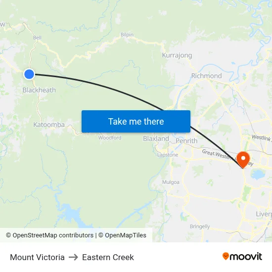 Mount Victoria to Eastern Creek map