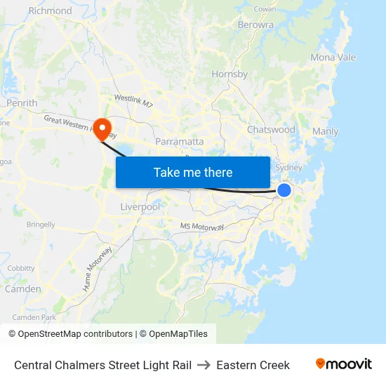 Central Chalmers Street Light Rail to Eastern Creek map
