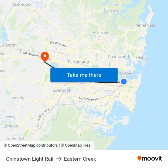 Chinatown Light Rail to Eastern Creek map