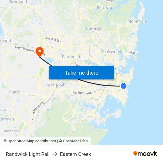 Randwick Light Rail to Eastern Creek map