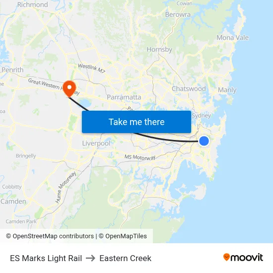 ES Marks Light Rail to Eastern Creek map