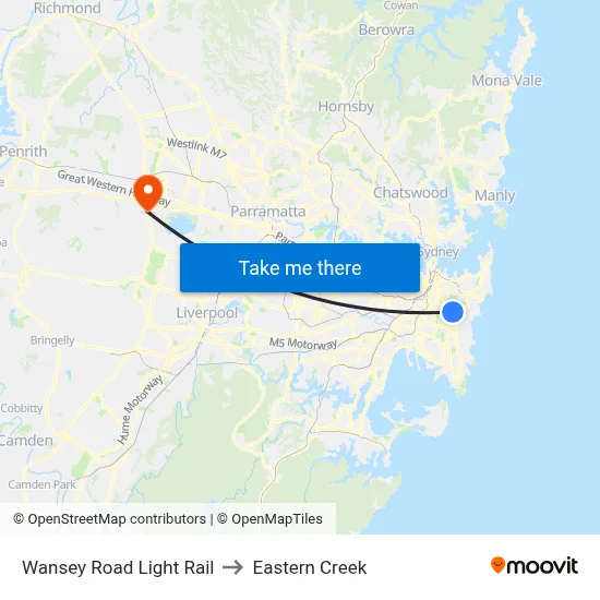 Wansey Road Light Rail to Eastern Creek map
