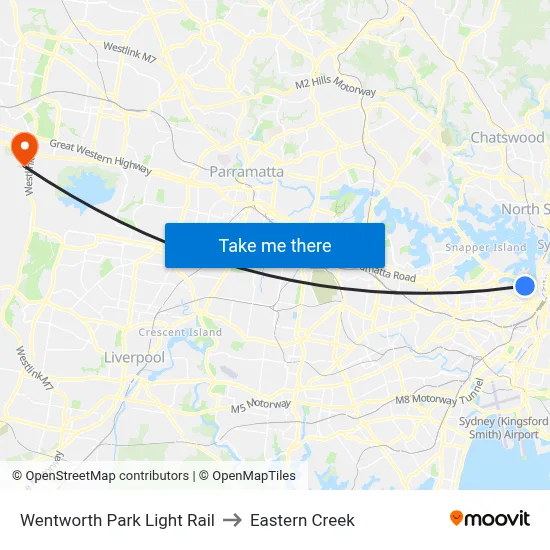 Wentworth Park Light Rail to Eastern Creek map