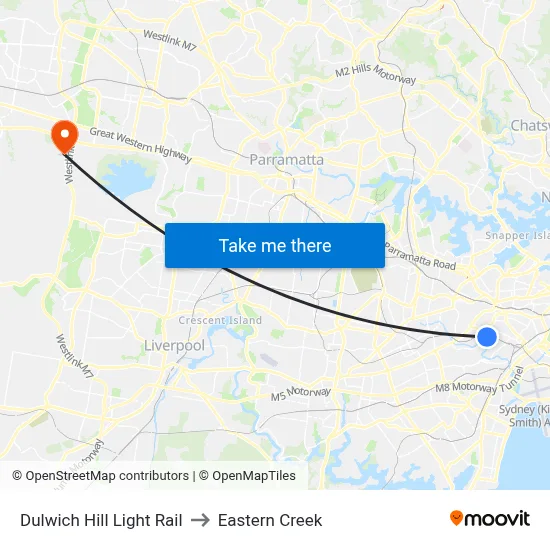 Dulwich Hill Light Rail to Eastern Creek map