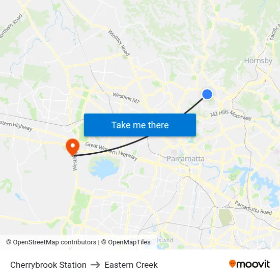 Cherrybrook Station to Eastern Creek map