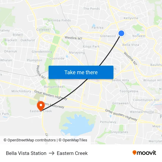 Bella Vista Station to Eastern Creek map
