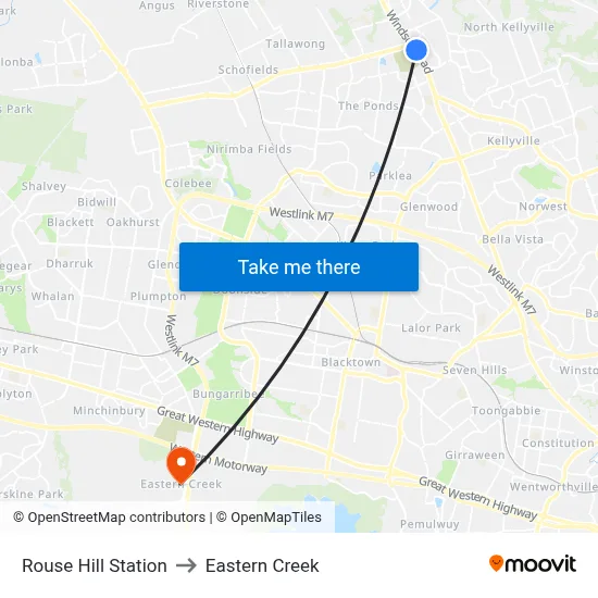Rouse Hill Station to Eastern Creek map
