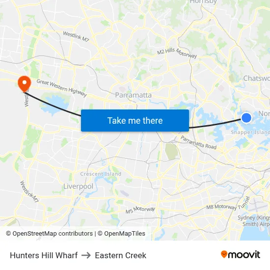 Hunters Hill Wharf to Eastern Creek map