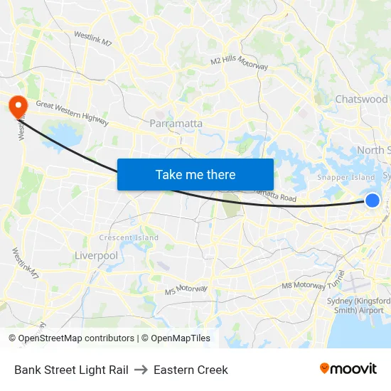 Bank Street Light Rail to Eastern Creek map